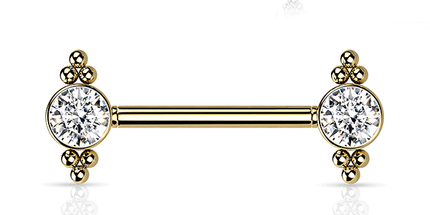 Threadless Jewelled Trinity Beaded Cluster Plated Decorative Nipple Barbell