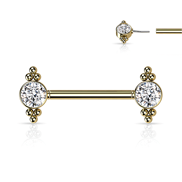 Threadless Jewelled Trinity Beaded Cluster Plated Decorative Nipple Barbell