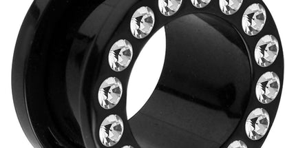 Black Acrylic Jewelled Flesh Tunnels