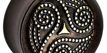 Ebony Wood Plug with Brass Dotted Swirl