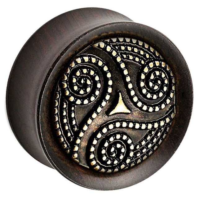 Ebony Wood Plug with Brass Dotted Swirl