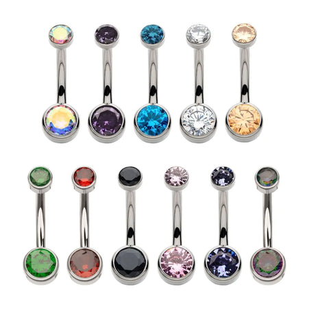 Invictus Titanium Internally Threaded Double Bezel Round with Smooth Rounded Back & Fixed Bottom Navel