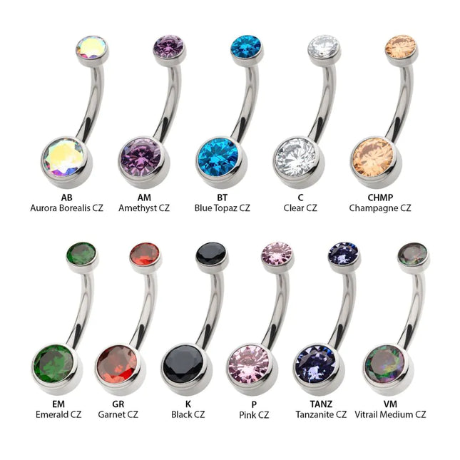 Invictus Titanium Internally Threaded Double Bezel Round with Smooth Rounded Back & Fixed Bottom Navel