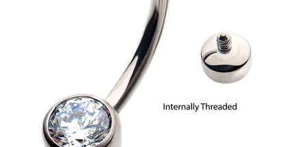 Invictus Titanium Internally Threaded Double Bezel Round with Smooth Rounded Back & Fixed Bottom Navel