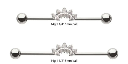 Invictus Titanium Internally Threaded 5 Marquise Gem Cluster with Ball End Industrial Barbell