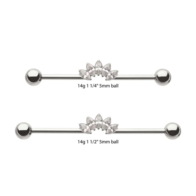 Invictus Titanium Internally Threaded 5 Marquise Gem Cluster with Ball End Industrial Barbell