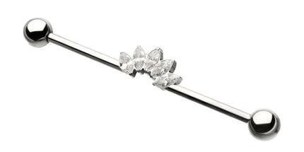 Invictus Titanium Internally Threaded 5 Marquise Gem Cluster with Ball End Industrial Barbell