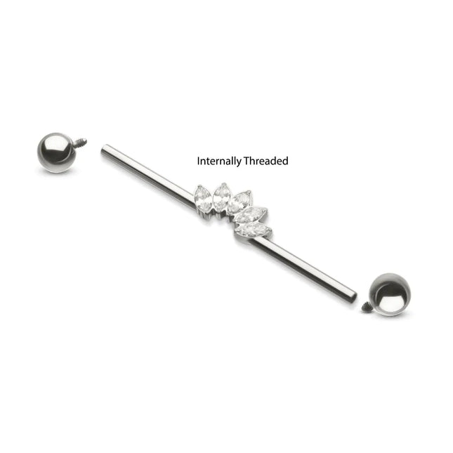 Invictus Titanium Internally Threaded 5 Marquise Gem Cluster with Ball End Industrial Barbell