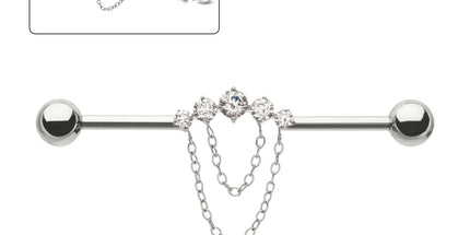 Invictus Titanium Internally Threaded 5 Round Prong Set Gem Cluster with 2-Tier Chain & Ball End Industrial Barbell