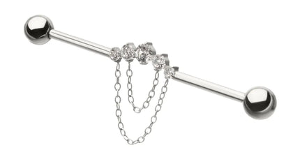 Invictus Titanium Internally Threaded 5 Round Prong Set Gem Cluster with 2-Tier Chain & Ball End Industrial Barbell