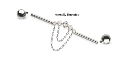 Invictus Titanium Internally Threaded 5 Round Prong Set Gem Cluster with 2-Tier Chain & Ball End Industrial Barbell