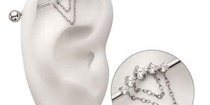 Invictus Titanium Internally Threaded 5 Round Prong Set Gem Cluster with 2-Tier Chain & Ball End Industrial Barbell