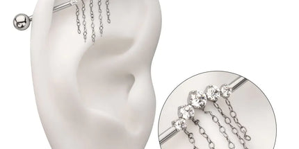 Invictus Titanium Internally Threaded 5 Round Prong Set Gem Cluster with 5 Chain Dangle & Ball End Industrial Barbell