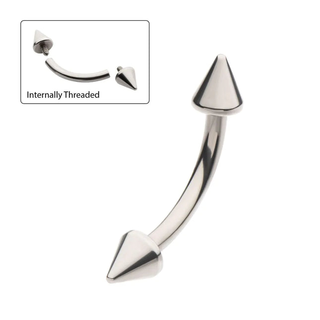 Invictus Titanium Internally Threaded Spike End Curved Barbell