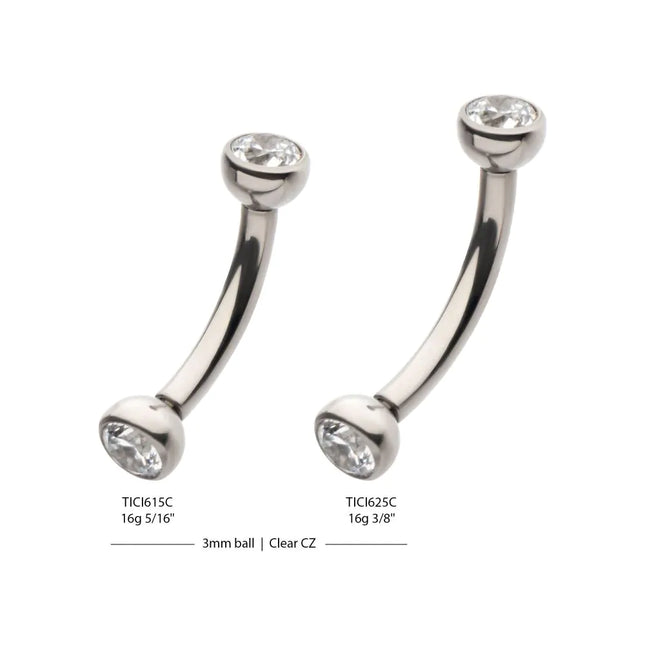 Invictus Titanium Internally Threaded Double Bezel Gem End Curved Barbell
