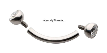 Invictus Titanium Internally Threaded Double Bezel Gem End Curved Barbell