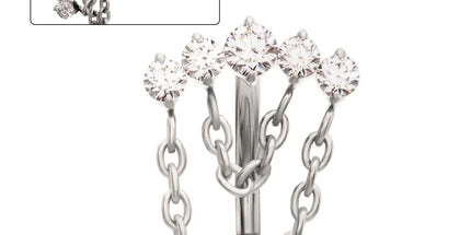 Invictus Titanium Internally Threaded 5-Cluster Prong Gem Fixed Top Curved Barbell with 2 Tier Chain Dangle