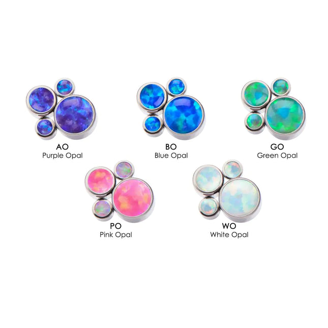 Invictus Titanium Internally Threaded 4-Bezel Set Synthetic Opal Cluster Tops