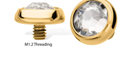 Invictus 24Kt 14g Gold PVD Titanium Internally Threaded Low Profile Bezel Set Swarovski Crystal Dermal Top