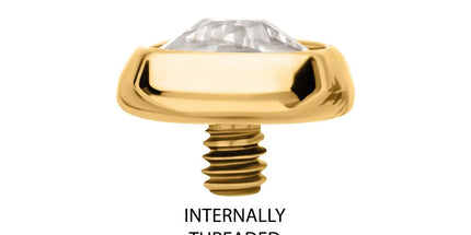 Invictus 24Kt 14g Gold PVD Titanium Internally Threaded Low Profile Bezel Set Swarovski Crystal Dermal Top