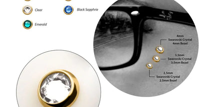 Invictus 24Kt 14g Gold PVD Titanium Internally Threaded Low Profile Bezel Set Swarovski Crystal Dermal Top