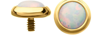 Invictus 24Kt Gold PVD Titanium Internally Threaded Low Profile Bezel Set Synthetic Opal Dermal Top