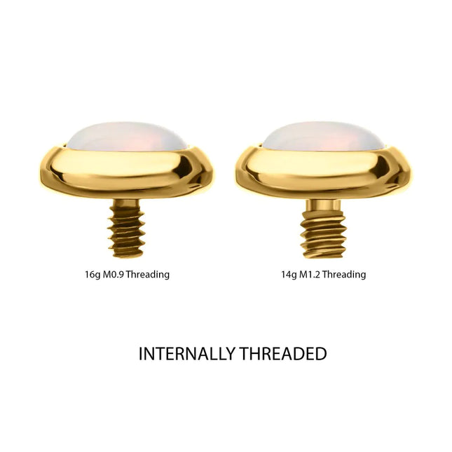 Invictus 24Kt Gold PVD Titanium Internally Threaded Low Profile Bezel Set Synthetic Opal Dermal Top