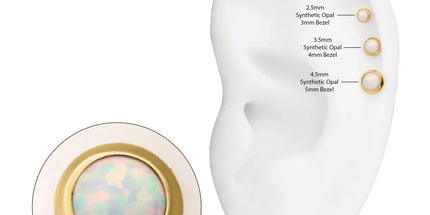 Invictus 24Kt Gold PVD Titanium Internally Threaded Low Profile Bezel Set Synthetic Opal Dermal Top