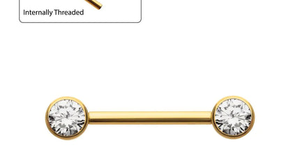 Invictus 24Kt Gold PVD Titanium Internally Threaded Bezel Set Gem End Nipple Barbell