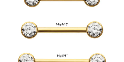 Invictus 24Kt Gold PVD Titanium Internally Threaded Bezel Set Gem End Nipple Barbell