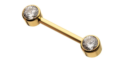 Invictus 24Kt Gold PVD Titanium Internally Threaded Bezel Set Gem End Nipple Barbell