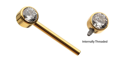 Invictus 24Kt Gold PVD Titanium Internally Threaded Bezel Set Gem End Nipple Barbell