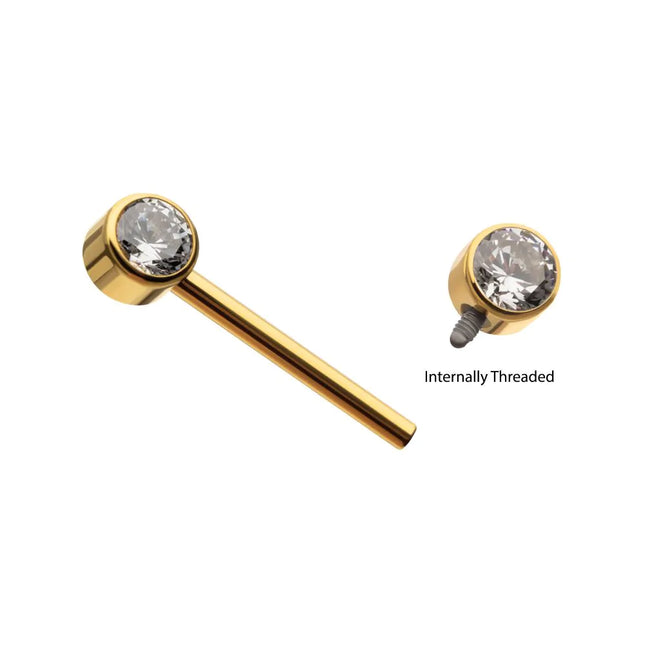 Invictus 24Kt Gold PVD Titanium Internally Threaded Bezel Set Gem End Nipple Barbell