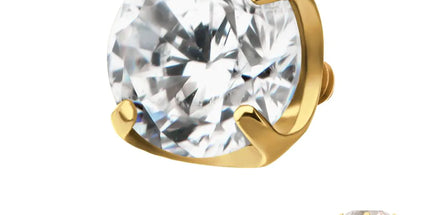 Invictus 24Kt Gold PVD Titanium Internally Threaded Flat Base Low Profile 4 Prong Round Gem Top