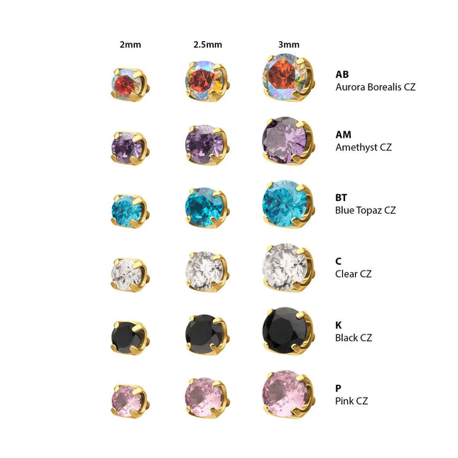 Invictus 24Kt Gold PVD Titanium Internally Threaded Flat Base Low Profile 4 Prong Round Gem Top