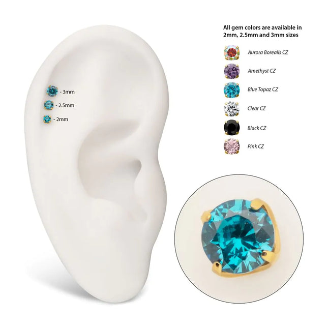 Invictus 24Kt Gold PVD Titanium Internally Threaded Flat Base Low Profile 4 Prong Round Gem Top