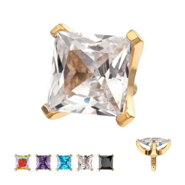 Invictus 24Kt Gold PVD Titanium Internally Threaded 4 Prong Princess Cut Gem Top
