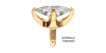 Invictus 24Kt Gold PVD Titanium Internally Threaded 4 Prong Princess Cut Gem Top