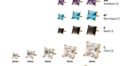 Invictus 24Kt Gold PVD Titanium Threadless Flat Base Low Profile 4 Prong Princess Cut Gem Top