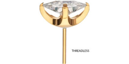 Invictus 24Kt Gold PVD Titanium Threadless Flat Base Low Profile 4 Prong Princess Cut Gem Top