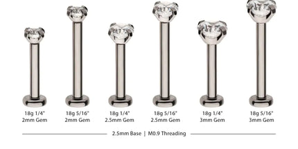 Invictus Titanium Internally Threaded Labret with Prong Set CZ Top & 2.5mm Base