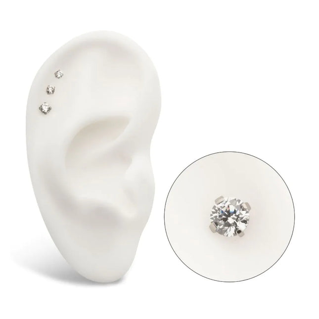 Invictus Titanium Internally Threaded Labret with Prong Set CZ Top & 2.5mm Base