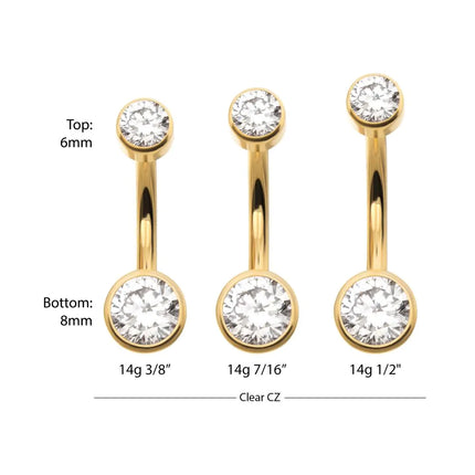 Invictus 24Kt Gold PVD Titanium Internally Threaded Double Bezel Round with Smooth Rounded Back & Fixed Bottom Navel