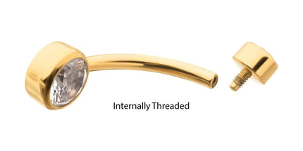 Invictus 24Kt Gold PVD Titanium Internally Threaded Double Bezel Round with Smooth Rounded Back & Fixed Bottom Navel
