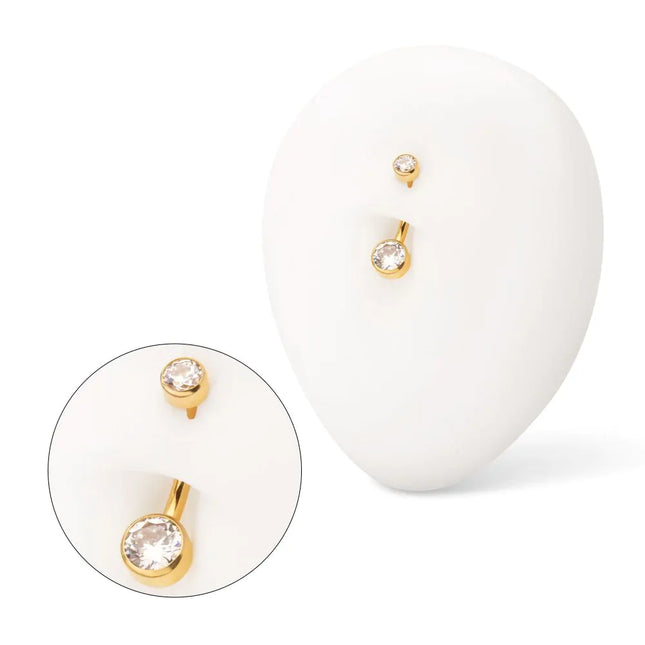 Invictus 24Kt Gold PVD Titanium Internally Threaded Double Bezel Round with Smooth Rounded Back & Fixed Bottom Navel