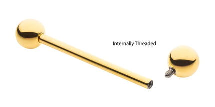 Invictus 24KT Gold PVD Titanium Internally Threaded Barbell