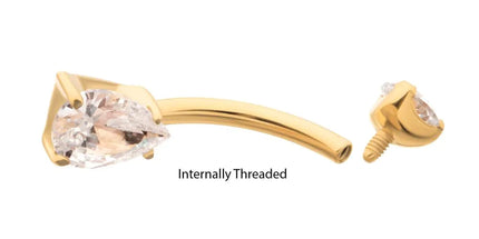 Invictus 24Kt Gold PVD Titanium Internally Threaded Double Gem with Prong Set Teardrop Fixed Bottom Navel