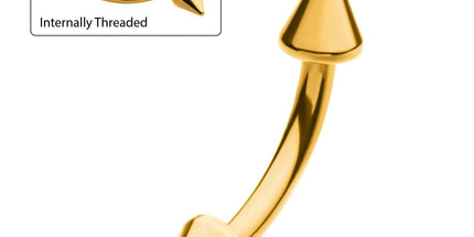 Invictus 24KT Gold PVD Titanium Internally Threaded Spike End Curved Barbell