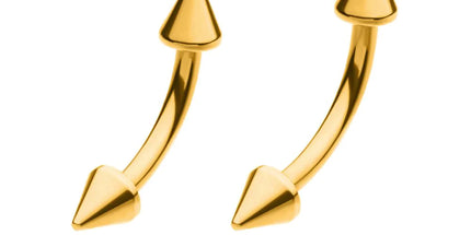 Invictus 24KT Gold PVD Titanium Internally Threaded Spike End Curved Barbell