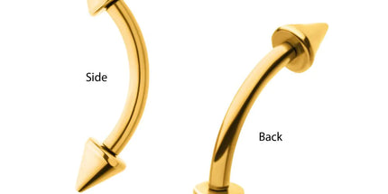 Invictus 24KT Gold PVD Titanium Internally Threaded Spike End Curved Barbell